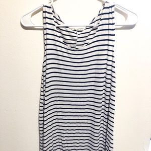 White Navy Striped Midi Tank Swing Dress